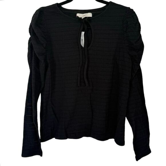 NWT Loft Jacquard Tie Keyhole Ruched Sleeve Top - Picture 3 of 8
